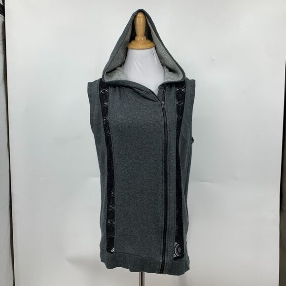 Fabletics Vest Womens M Medium Asymmetric Zip Lace Inserts Gray Hoodie Saige - Picture 2 of 14